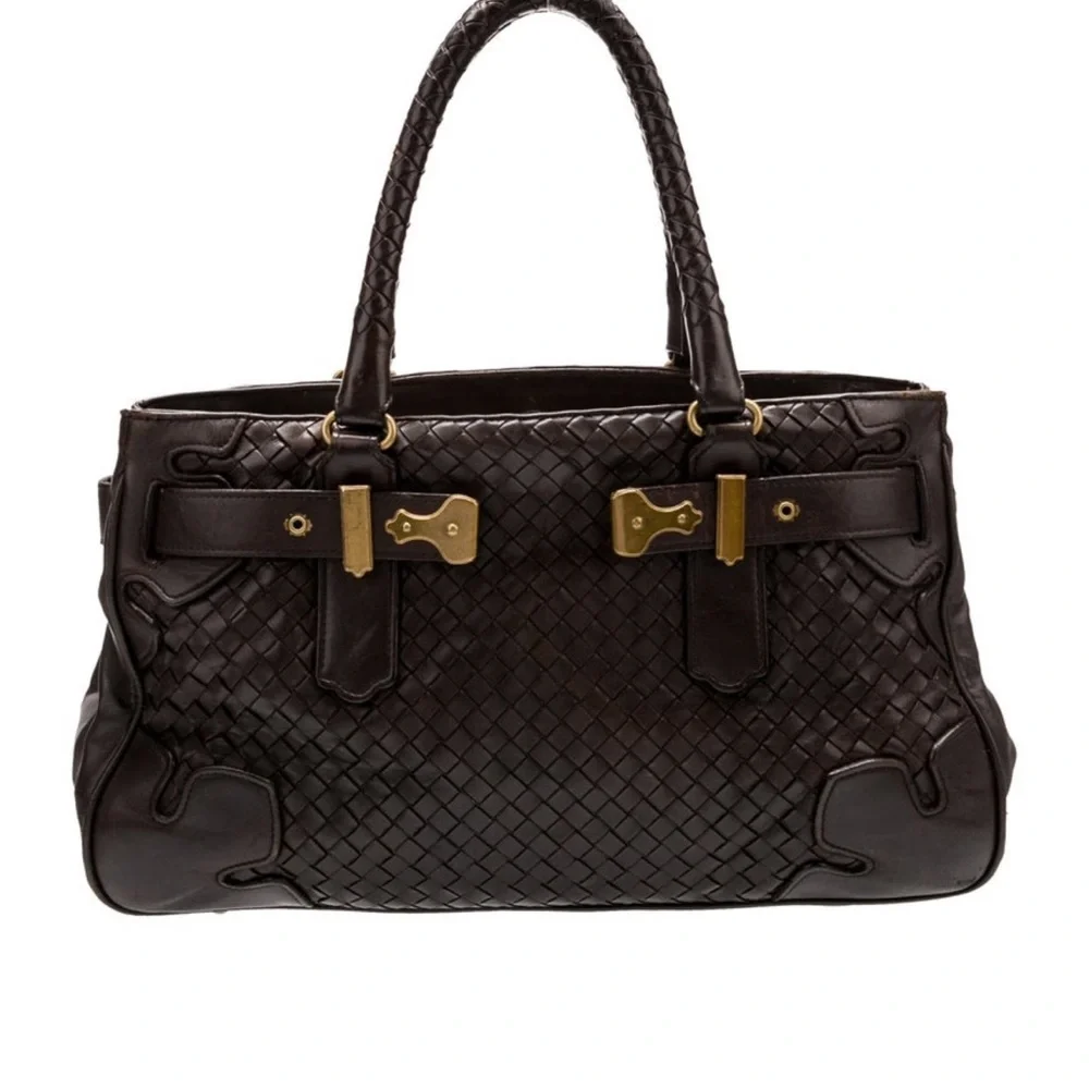 Bottega Veneta Dark Brown Woven Shoulder Bag - Picture 1 of 5